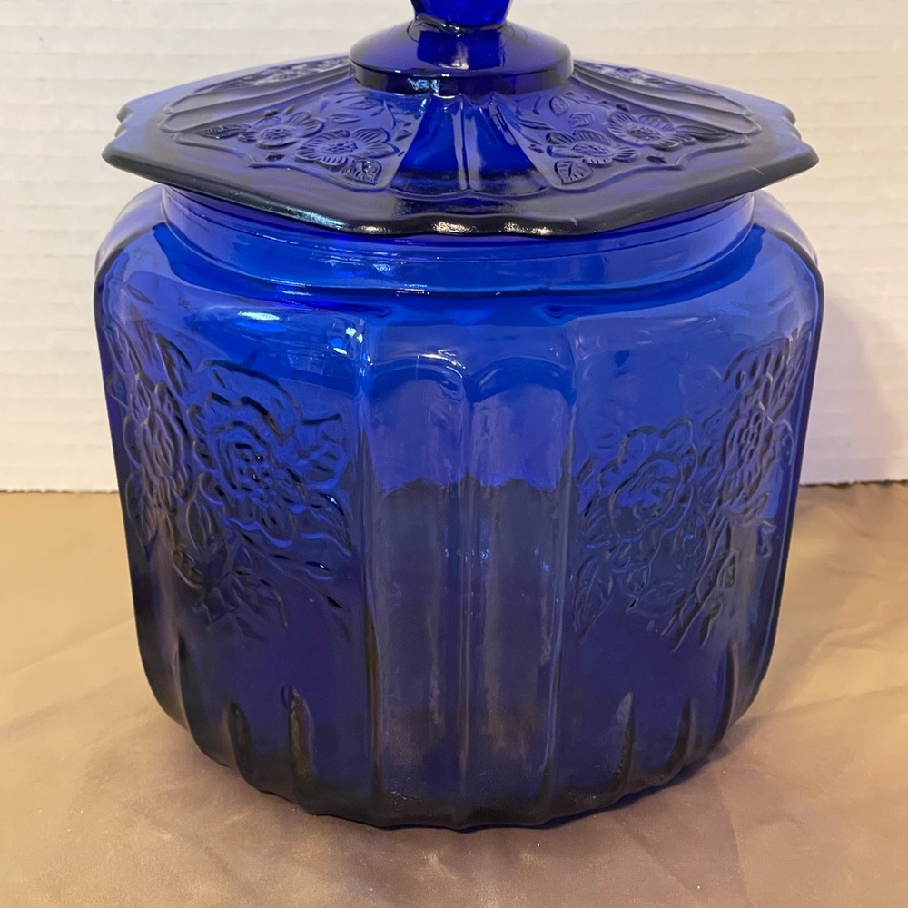 Royal Blue Embossed Glass Jar with Lid